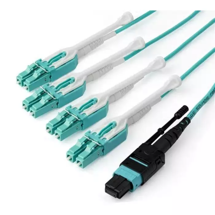 StarTech.com MPO to LC Multi Mode OM3 Fibre Optic Cable 50/125 µm Aqua 1m, MPO8LCPL1M
