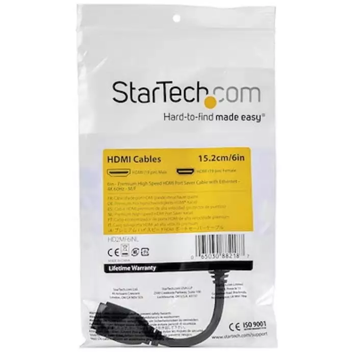 StarTech.com Male HDMI to Female HDMI Cable High Speed 4K @ 60Hz 15cm, HD2MF6INL