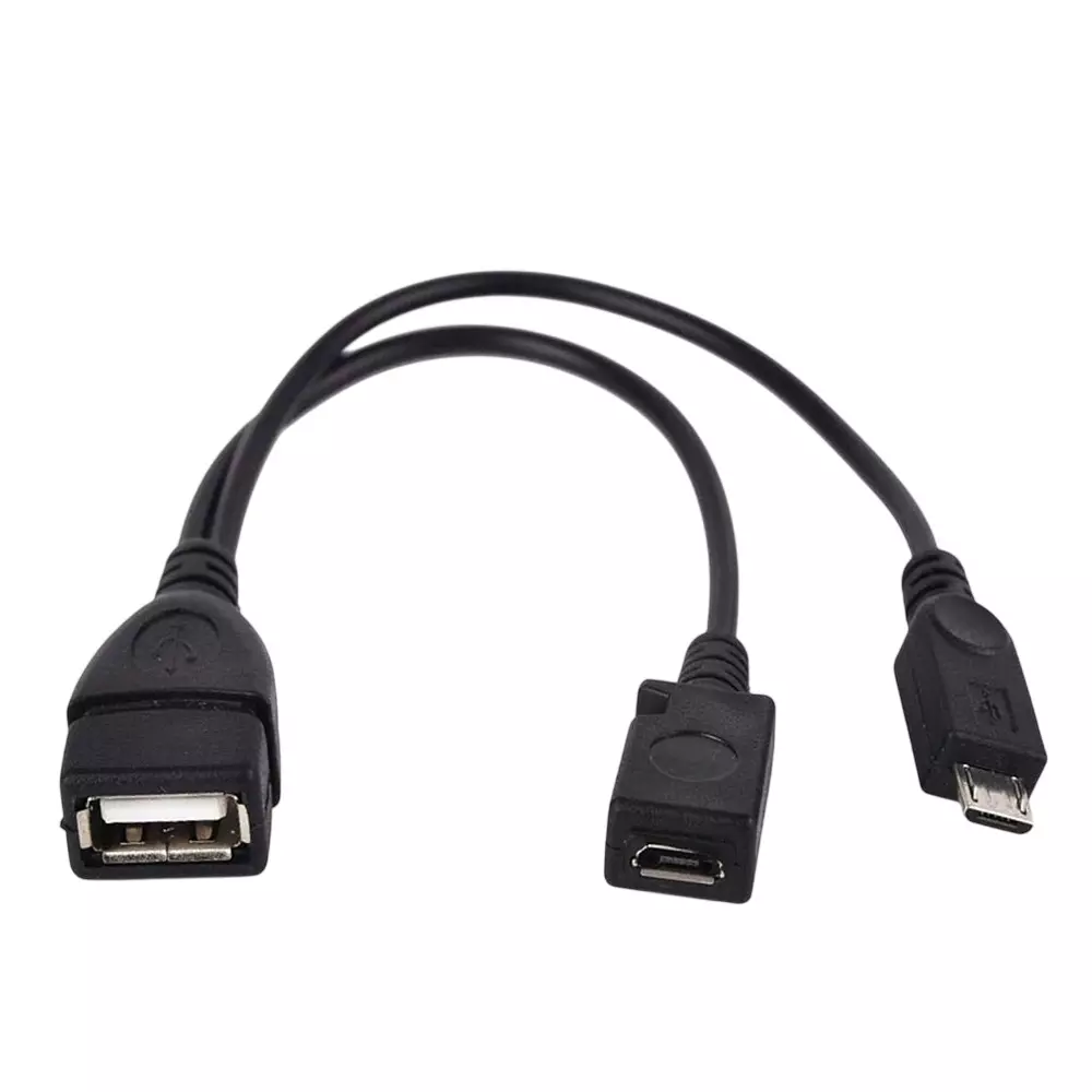 MakWorld Micro USB 2.0 Male to USB Female OTG with Power Enhance USB Port, Black