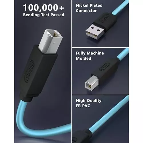 FEDUS USB A Male To USB B 2.0 Male Cord Cable Cyan and Black 3 m