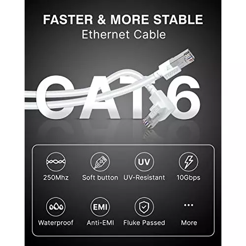 FEDUS Cat6 Ethernet Cable L-Shape ‎White 70 m