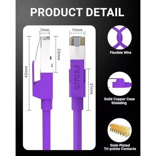 FEDUS RJ45 Cat6 Ethernet Cable ‎Purple 10 m