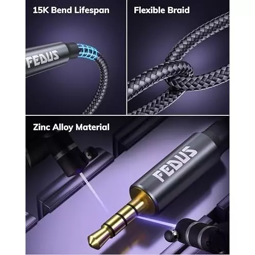FEDUS 3.5 mm to Male Aux Audio Cable Cord Nylon Braided 5 m