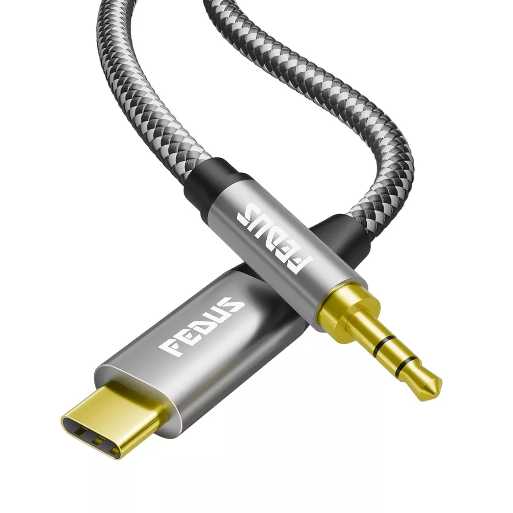FEDUS USB Type C to 3.5 mm Male Aux Audio Dongle Cable Grey 3 m