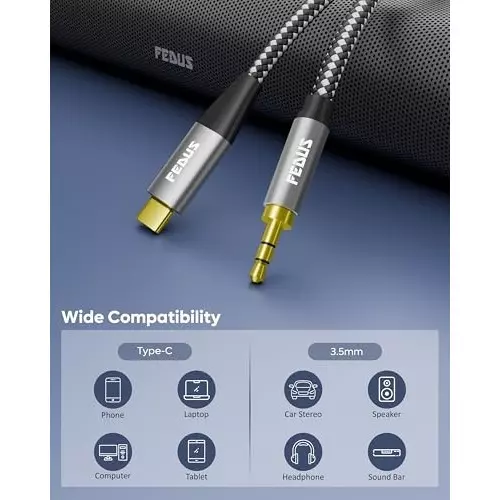 FEDUS USB Type C to 3.5 mm Male Aux Audio Dongle Cable Grey 3 m