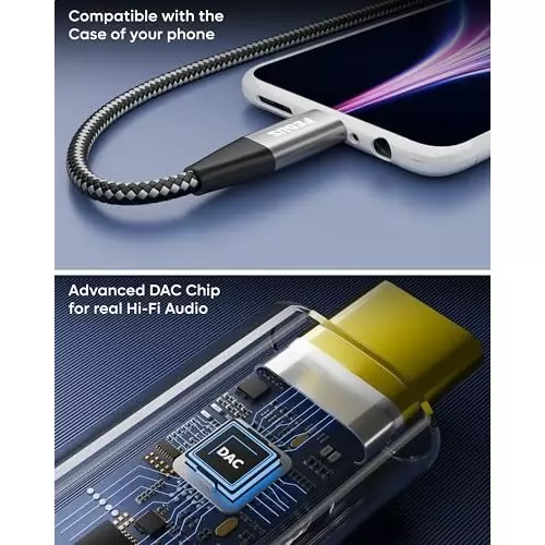 FEDUS USB Type C to 3.5 mm Male Aux Audio Dongle Cable Grey 3 m