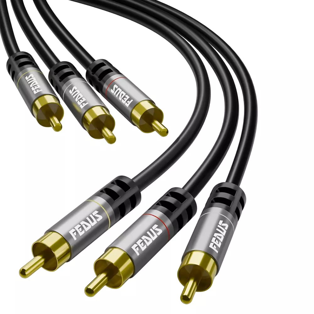 FEDUS 3RCA Male to 3RCA Male Double Shielded Cable Black 5 m