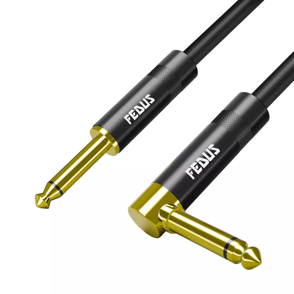 FEDUS Mono to Mono L-Shape Guitar Jack Cable Grey for Mixer, Microphone, Amplifier, Stereo Speaker
