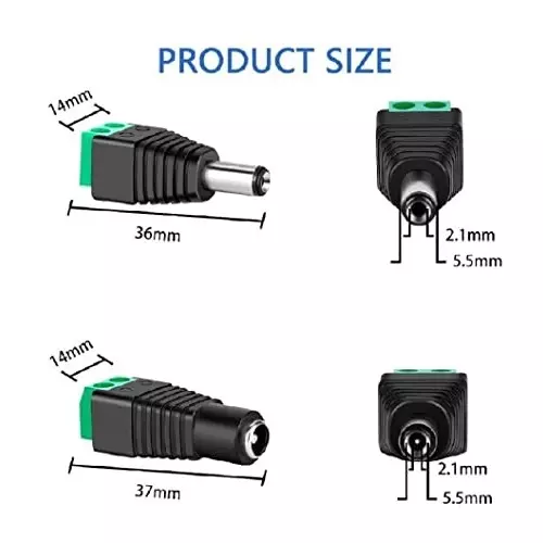 FEDUS DC Power Jack Plug Adapter Connector 12 V 24 V Male Female for CCTV Camera/Led Strip Light (Pack of 5 Pairs)