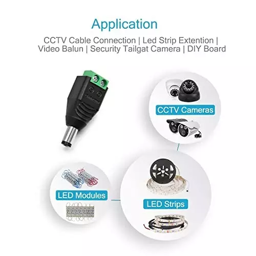 FEDUS DC Power Jack Plug Adapter Connector 12 V 24 V Male Female for CCTV Camera/Led Strip Light (Pack of 5 Pairs)
