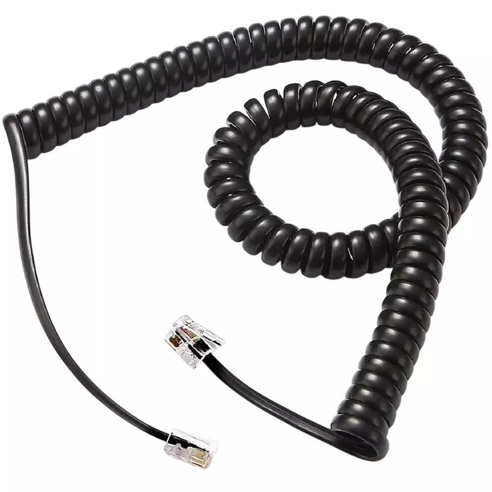 FEDUS 4P4C Spring Telephone Handset Cable Black 1.2 m (Pack of 4 Pcs)