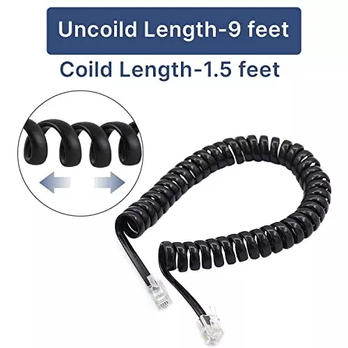 FEDUS 4P4C Spring Telephone Handset Cable Black 1.2 m (Pack of 4 Pcs)