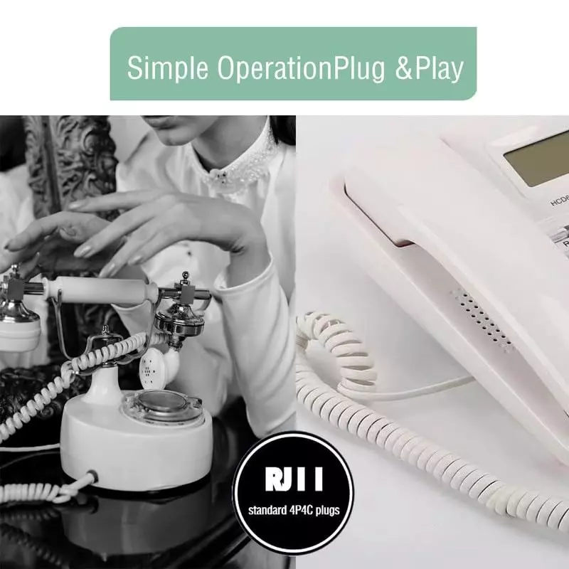 FEDUS 4P4C Spring Telephone Handset Cable White 2 m (Pack of 4 Pcs)