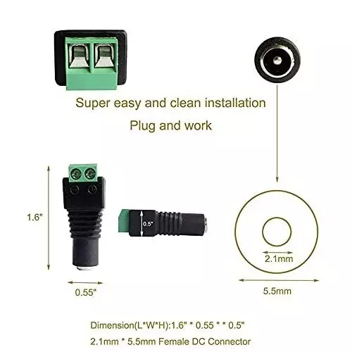 FEDUS DC Power Jack Plug Adapter Connector 12 V 24 V Male Female for CCTV Camera/Led Strip Light (Pack of 20 Pairs)