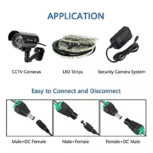 FEDUS DC Power Jack Plug Adapter Connector 12 V 24 V Male Female for CCTV Camera/Led Strip Light (Pack of 20 Pairs)