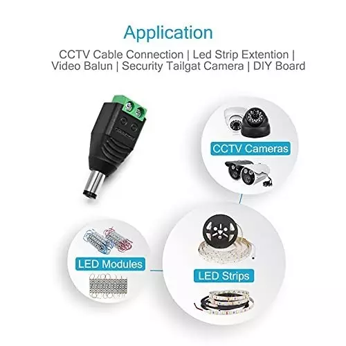 FEDUS DC Power Jack Plug Adapter Connector 12 V 24 V Male Female for CCTV Camera/Led Strip Light (Pack of 20 Pairs)