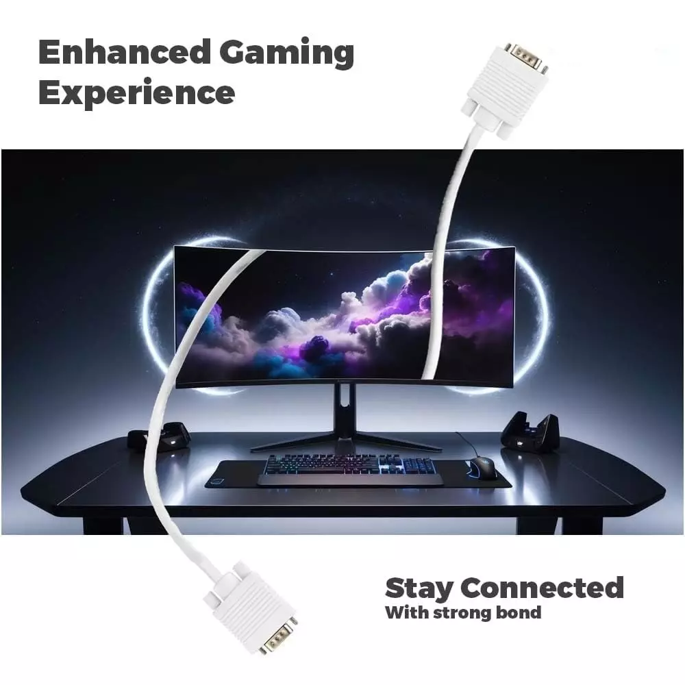 LOTA VGA Cable Male to Male PVC White 3D Supported 5 m, ‎MST-780-LT