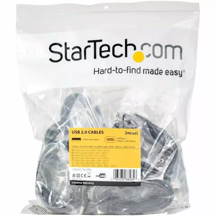 StarTech.com Male USB A to Male USB C Cable 480 Mbps USB 2.0 2m, USB2AC2M10PK (Pack of 10 Pcs)