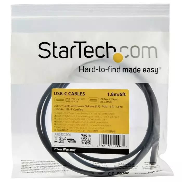 StarTech.com Male USB-C to Male USB-C Cable 5 Gbps USB 3.0 1.8m, USB315C5C6