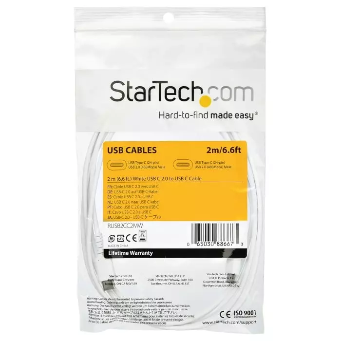 StarTech.com Male USB-C to Male USB-C Cable 480 Mbps USB 2.0 2m, RUSB2CC2MW