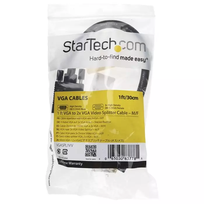 StarTech.com Male VGA to Female VGA Cable, 300mm Black, VGASPL1VV