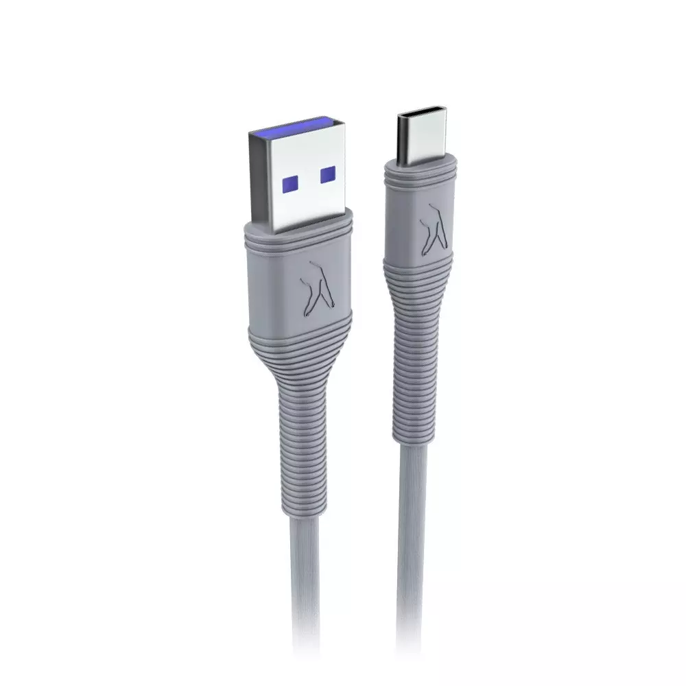 FINGERS USB-A to USB-C Cable 1 m Cable Length PVC Material 480 Mbps Transfer Speed Steel Grey Color, FSP-C5A