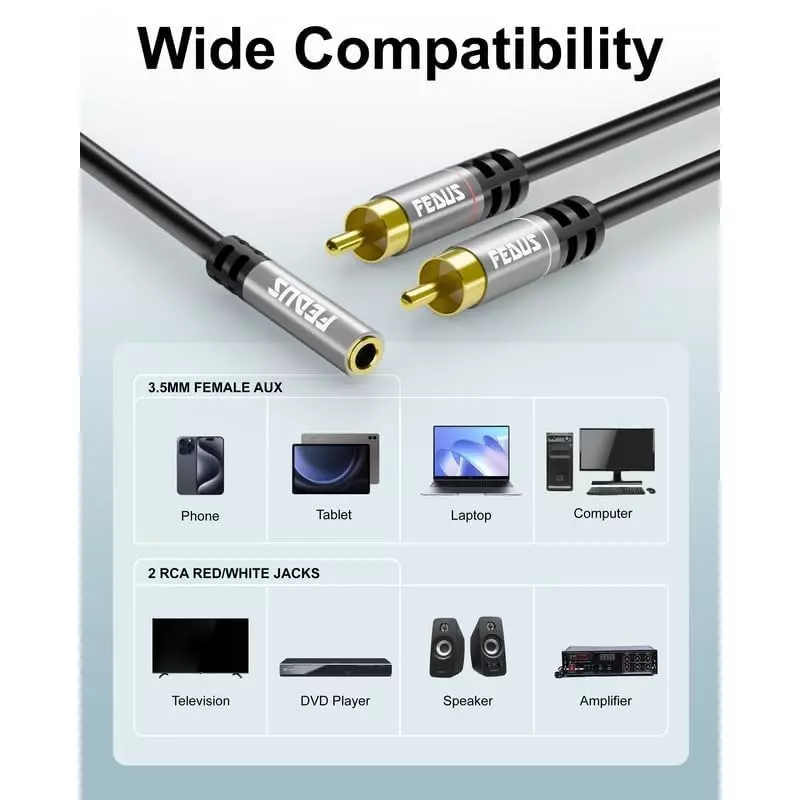 FEDUS 2RCA Male Stereo Audio Cable ‎Black 1 m