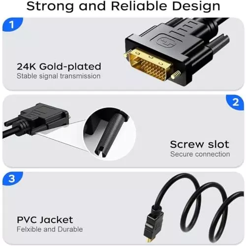 PremiumAV HDMI to DVI-D Adapter Cable 1.5 m for Raspberry Pi, Roku, Xbox One, PS3/4/5, Blu-ray, Nintendo Switch