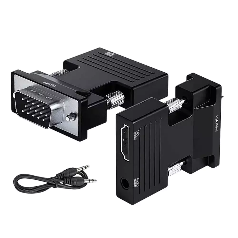 LOTA HDMI to VGA Adapter with 3.5 mm Stereo Audio Cable Black Supports Upto 1920x1080 Pixels, MST-964-LT