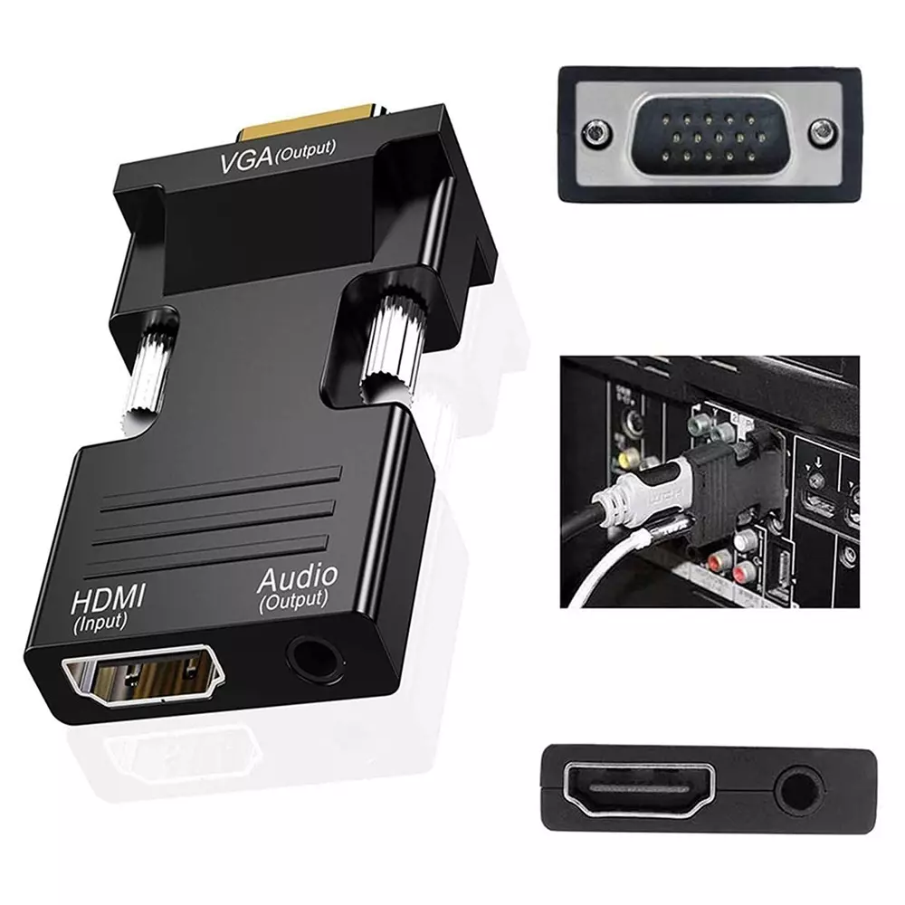 LOTA HDMI to VGA Adapter with 3.5 mm Stereo Audio Cable Black Supports Upto 1920x1080 Pixels, MST-964-LT