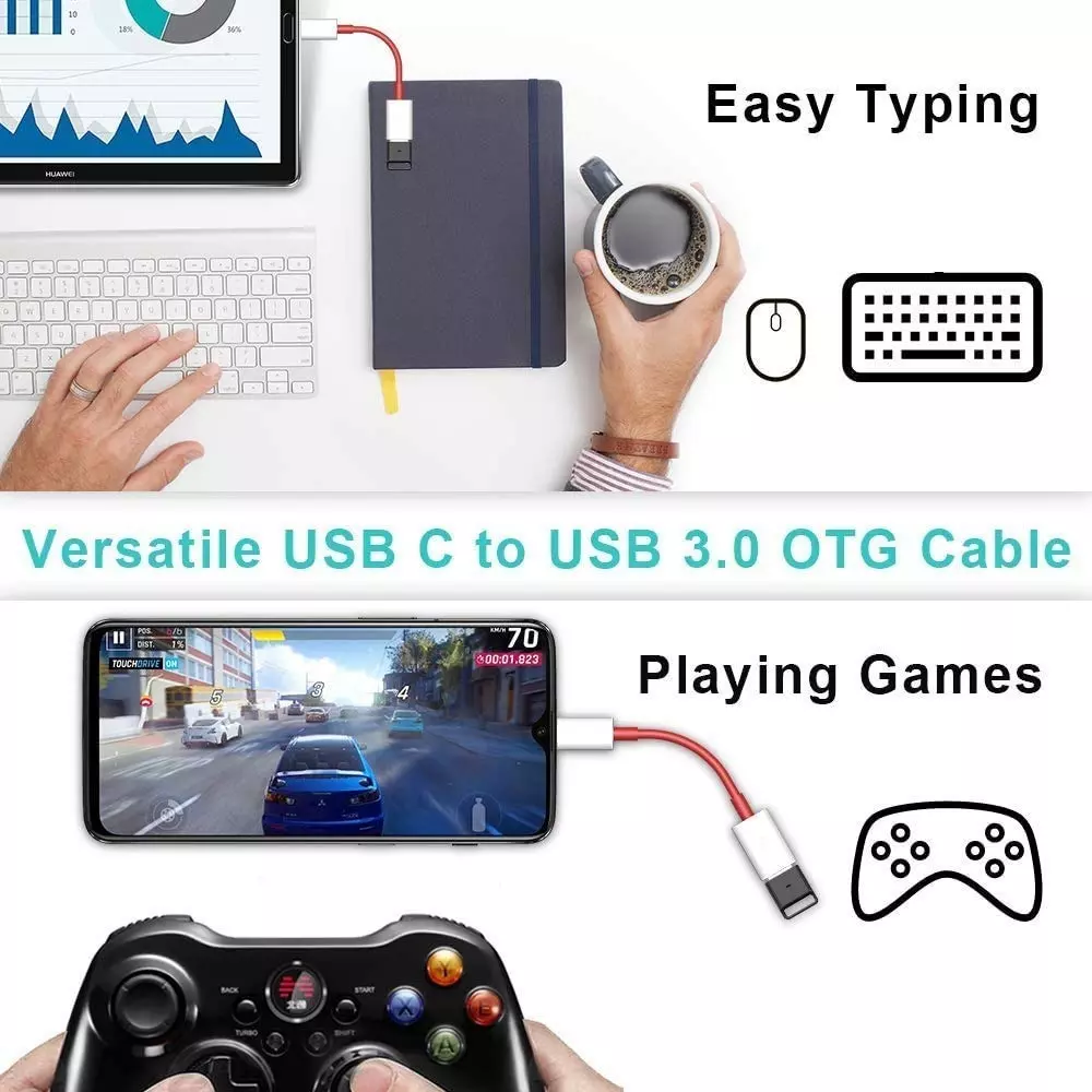 LOTA USB 3.0 to Type-C OTG Adapter Male to Female White & Red for Fast Data Transfer & Charging Support, MST-1526-LT