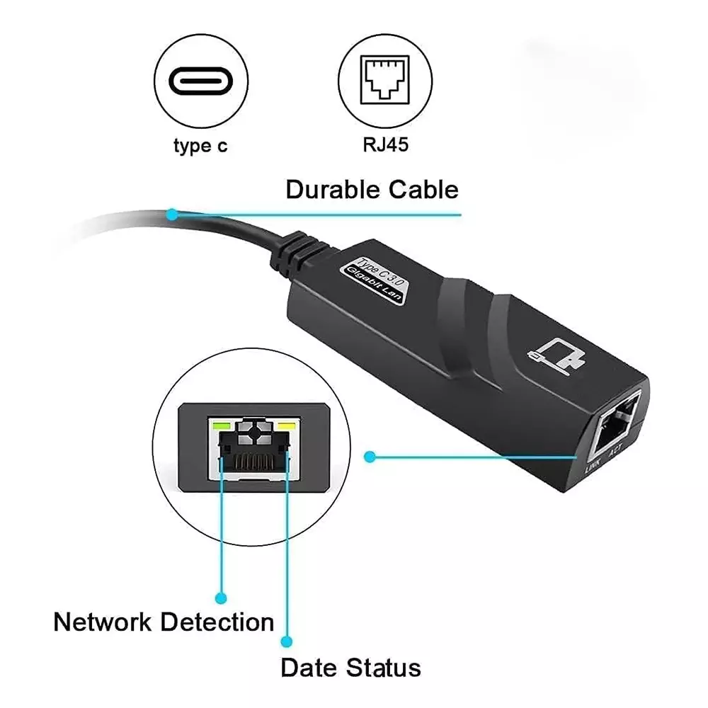 LOTA High-Speed USB Type-C to Ethernet Adapter 10/100/1000 Mbps, MST-3121-LT
