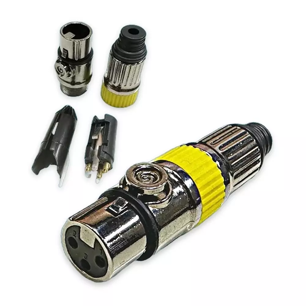 SETMI INDIA XLR Connector Female 3-Pin Nickel-Plated Metal PCB Mount, Silver & Yellow