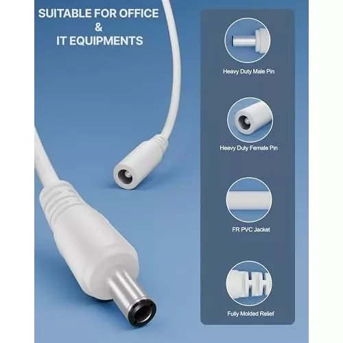 FEDUS Male to Female DC Plug 2.1x5.5 mm 12 V for CCTV, DVR, NVR, LED Strip, Baby Monitor, IP Camera