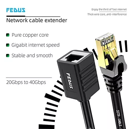 FEDUS Cat8 Ethernet Extension Cable RJ45 Shielded Male to Female 40 Gbps 3 m