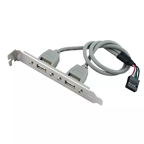 PremiumAV 2-Port USB 2.0 Header Cable Adapter Female Screw Mount to 9-Pin Motherboard Header for Desktop PC