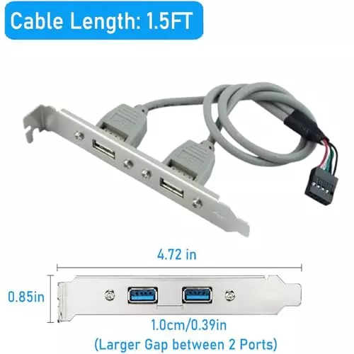 PremiumAV 2-Port USB 2.0 Header Cable Adapter Female Screw Mount to 9-Pin Motherboard Header for Desktop PC