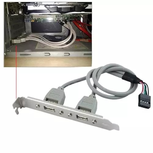 PremiumAV 2-Port USB 2.0 Header Cable Adapter Female Screw Mount to 9-Pin Motherboard Header for Desktop PC