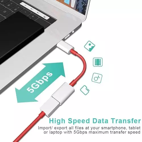 PremiumAV USB 3.0 to Type-C OTG Adapter Cable Male to Female Connector for Smartphones, Tablets, Laptops & USB-C Devices White & Red