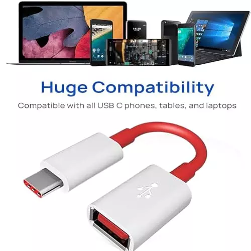 PremiumAV USB 3.0 to Type-C OTG Adapter Cable Male to Female Connector for Smartphones, Tablets, Laptops & USB-C Devices White & Red