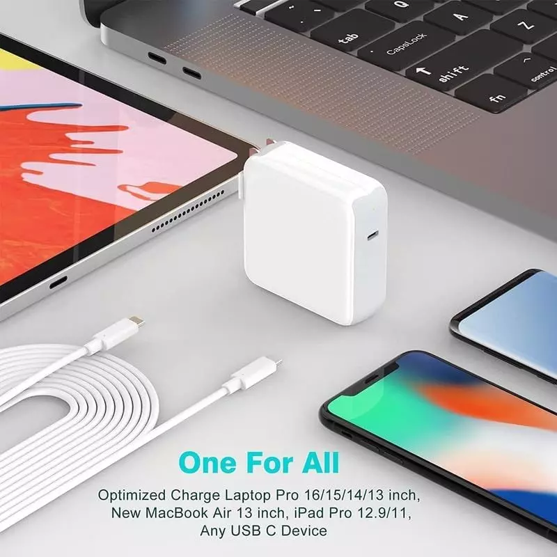 PremiumAV 30 W USB-C Fast Charger with 6.6ft 2 m Type-C Cable Power Adapter for iPad Pro, iPad Air, iPad Mini, iPhone 15/15 Pro/Plus/Max, MacBook Air & USB-C Devices
