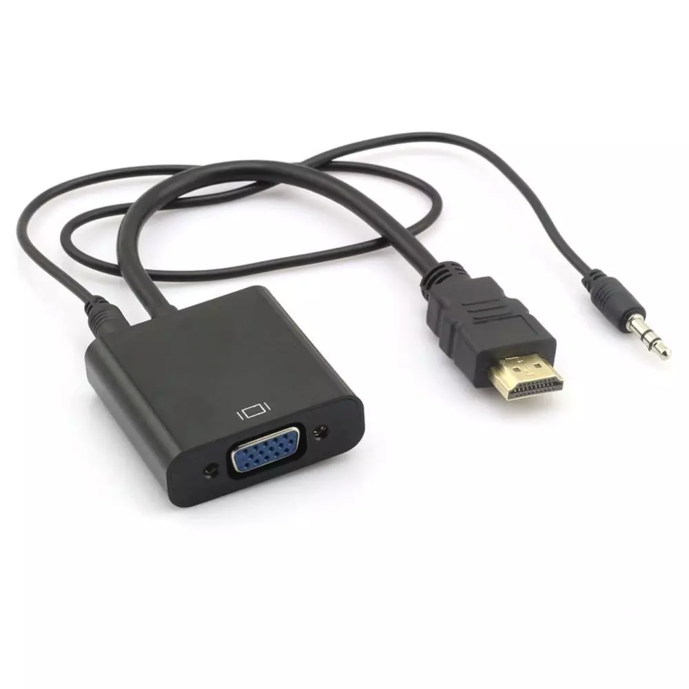 LOTA HDMI to VGA Adapter with 3.5 mm Stereo Audio Cable Black Supports Upto 1920x1080 Pixels, MST-823-LT