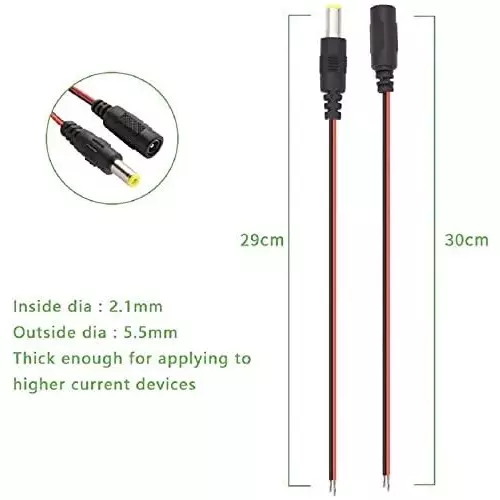 FEDUS Male & Female DC Power Plug Adapter Connector ‎5 Amp Red and Black 2.1 mm / 5.5 mm (Pack of 75 Pairs)