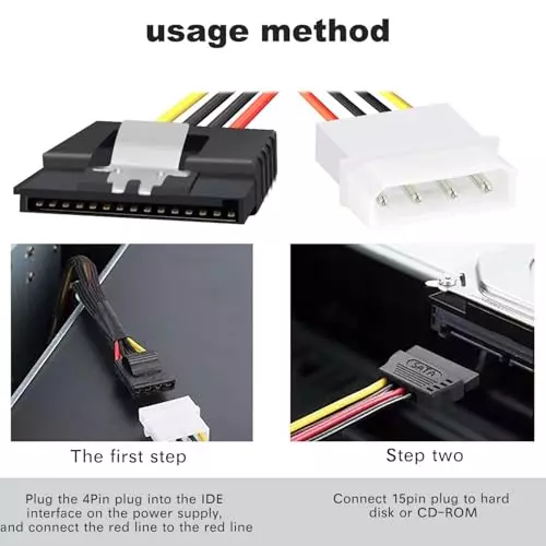 PremiumAV 4-Pin Molex to SATA Power Cable Adapter for HDD, SSD, Optical Drives, Desktop PC, PSU (Pack of 3)