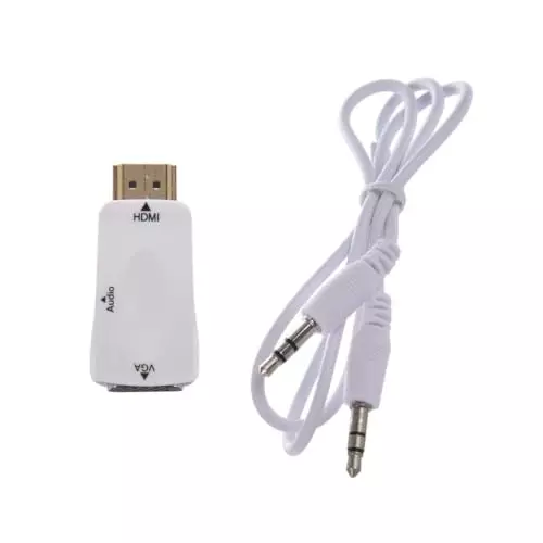 PremiumAV HDMI Male to VGA Female Adapter with Cable for Laptop, PC, Monitor, Projector, HDTV White