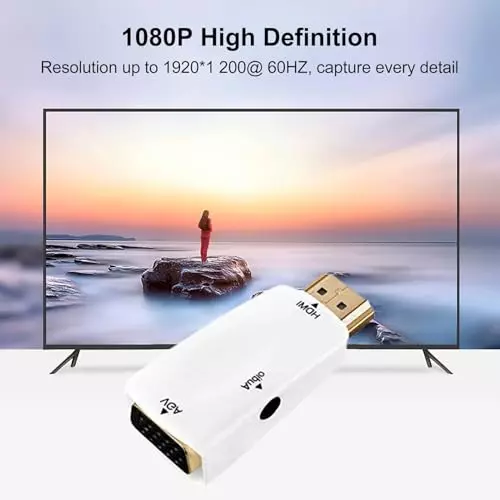 PremiumAV HDMI Male to VGA Female Adapter with Cable for Laptop, PC, Monitor, Projector, HDTV White