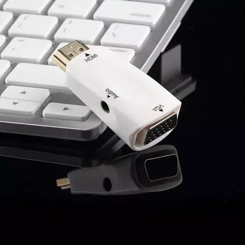 PremiumAV HDMI Male to VGA Female Adapter with Cable for Laptop, PC, Monitor, Projector, HDTV White