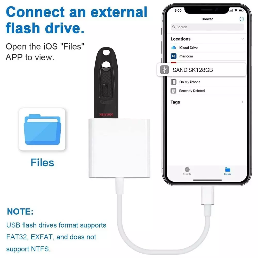LOTA Lightning to USB Camera Adapter White Male to Female 1080p Full HD Supports Plug & Play, MST-3131-LT