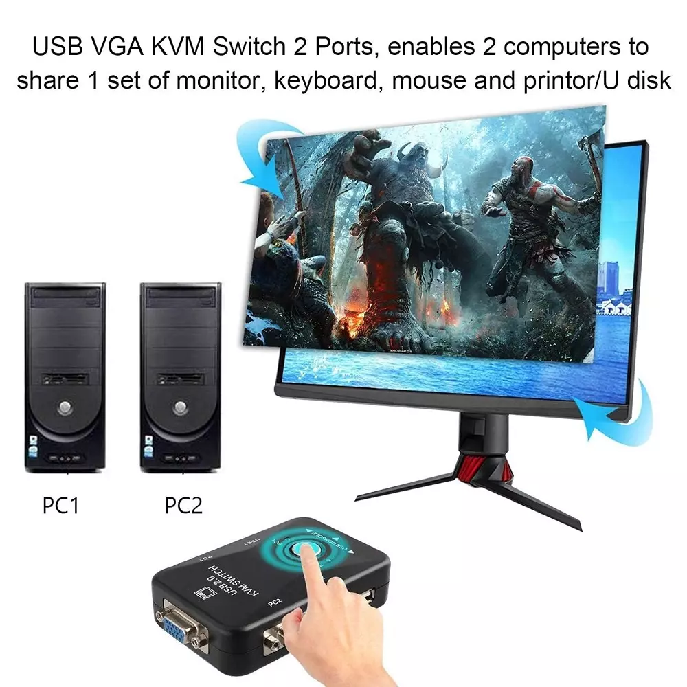 LOTA USB 2.0 KVM Switch Box 2-Port for Controlling 2 Computers with 1 Keyboard & Mouse, MST-882-LT