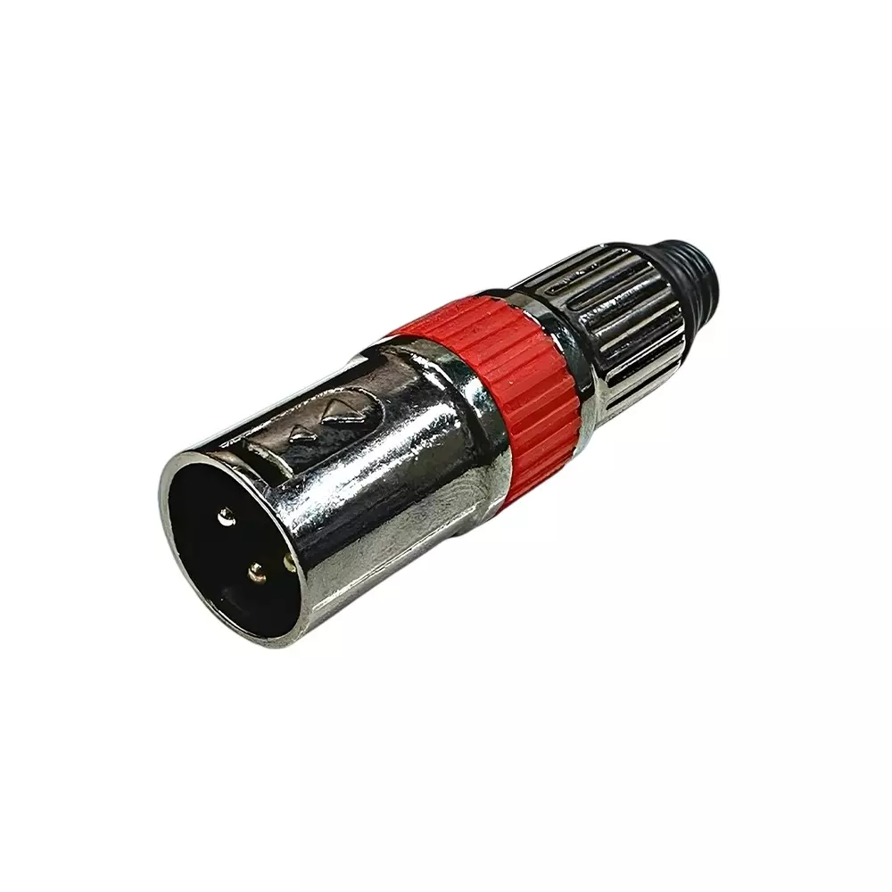 SETMI INDIA XLR Connector Male 3-Pin Nickel-Plated Metal Plug for Microphone & Audio Mixer, Silver & Red
